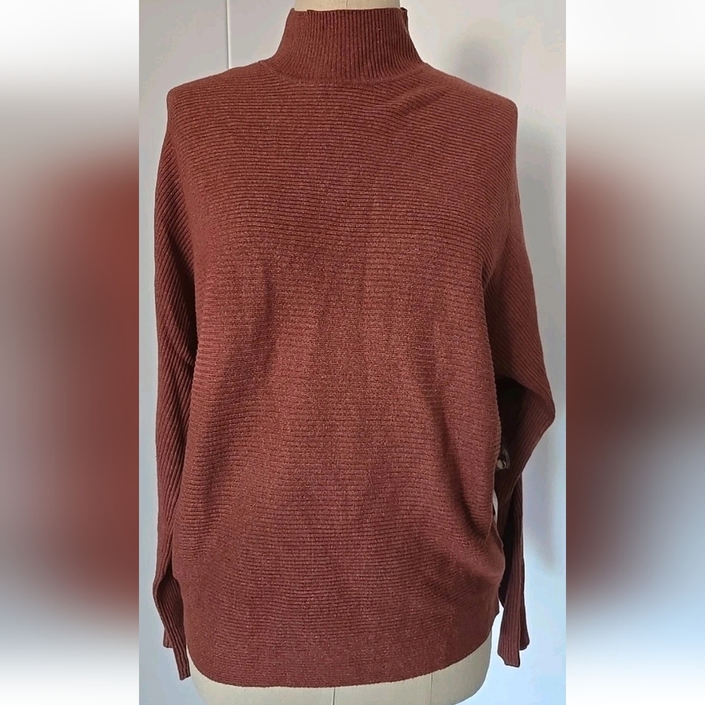 Women's Rust Sweater New Andrea Jovine Size M Ribbed Knit Sweater